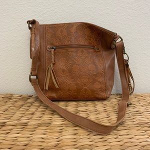THE SAK Ashland Crossbody Floral Embossed Brown Leather Bag
